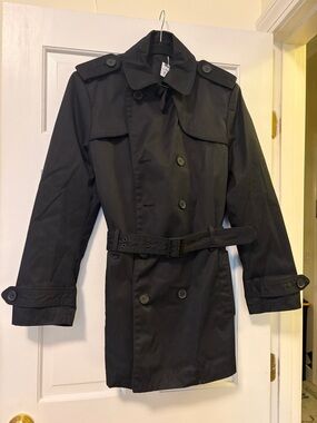 Classic Black Women’s Double-Breasted Trench Coat with Belt